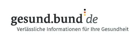 Logo gesund.bund.de mit orangem i-Punkt, Untertitel „Verlässliche Informationen für Ihre Gesundheit".