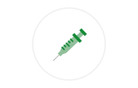 Grünes Spritzen-Symbol auf weißem Hintergrund.