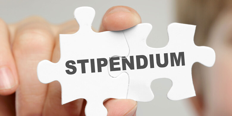 Hand fügt Puzzleteil mit Aufschrift „STIPENDIUM" ein.